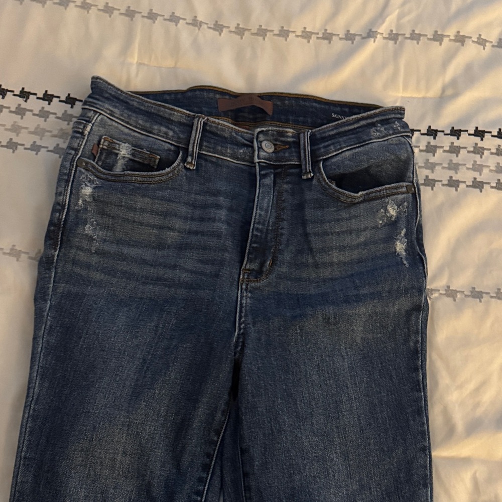 Judy Blue Distressed Dark Blue Skinny Jeans